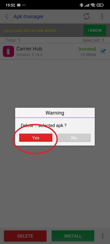 Warnings about carrier hub deletion Warnings about carrier hub deletion