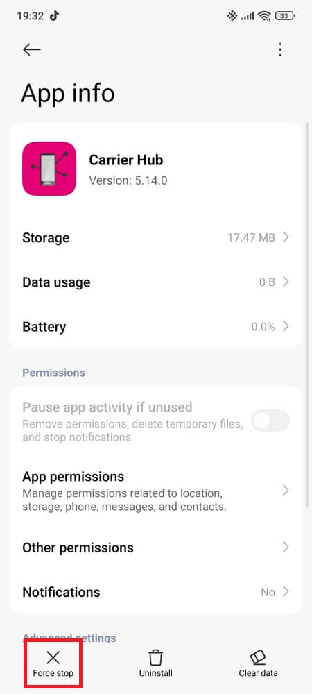 Force Stop the Carrier Hub App (2) Force Stop the Carrier Hub App (2)