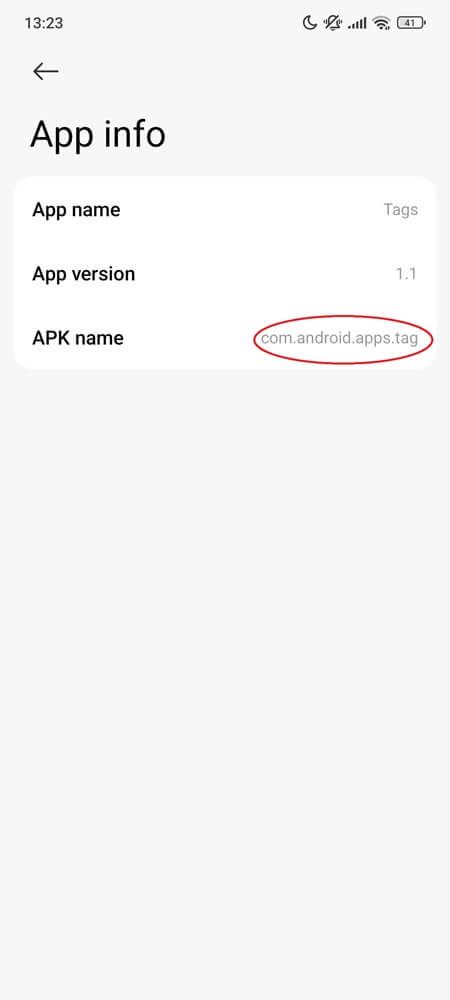 Tags app details menu with com.android.apps.tag name Tags app details menu with com.android.apps.tag name