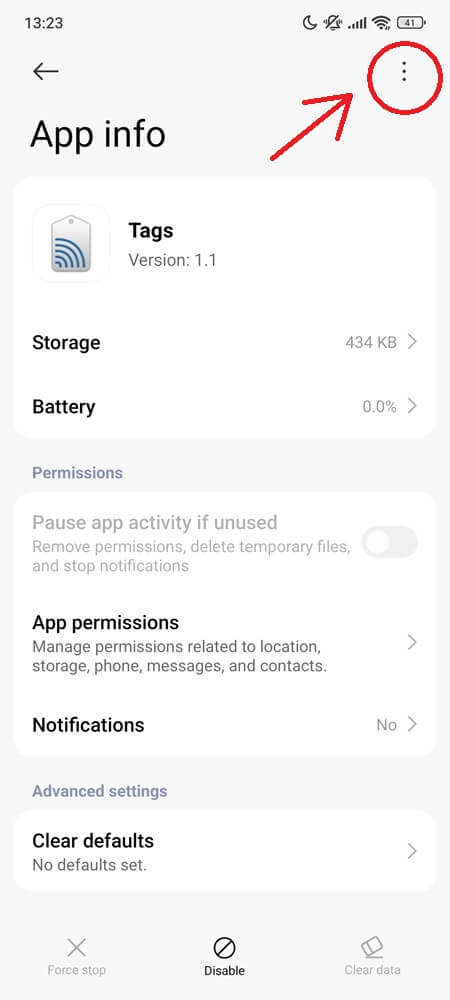 Tags system app info screen on Android with disable button Tags system app info screen on Android with disable button