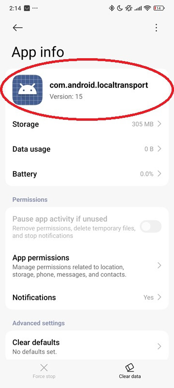 com.android.localtransport under app info