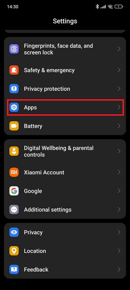 Screen show apps under settings  Screen show apps under settings