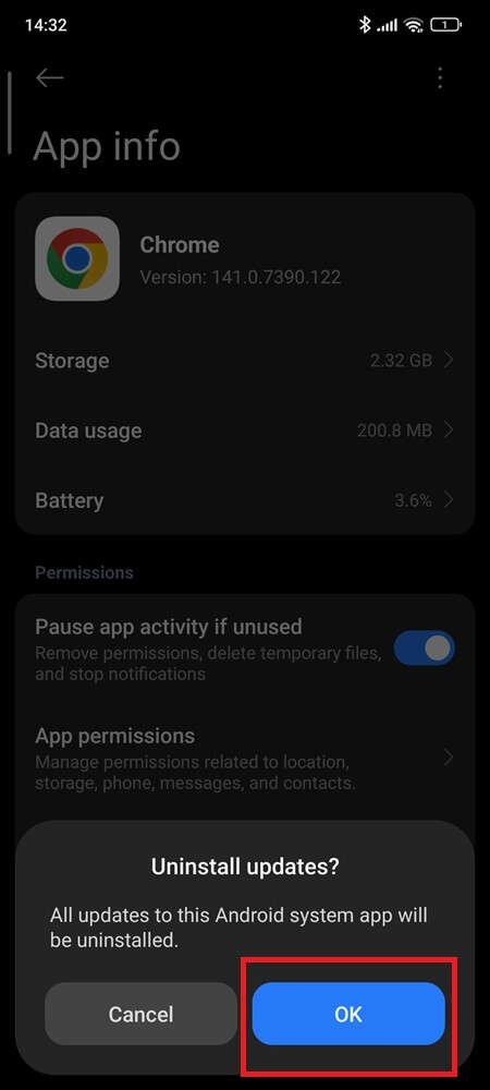 screen app info show uninstall updates and ok confirmation  screen app info show uninstall updates and ok confirmation