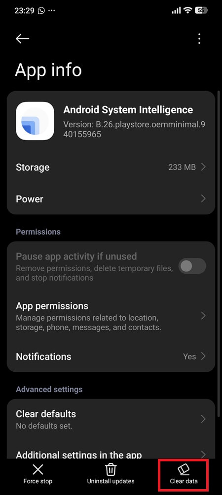 Clear Android System Intelligence Data 2