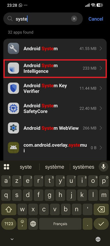 Clear the Android System Intelligence Cache 1