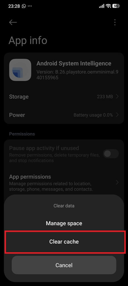 Clear the Android System Intelligence Cache 3