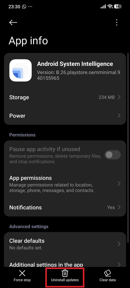 Uninstall Android System Intelligence Updates 2