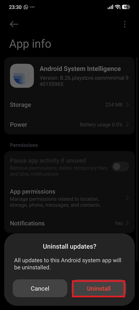 Uninstall Android System Intelligence Updates 3